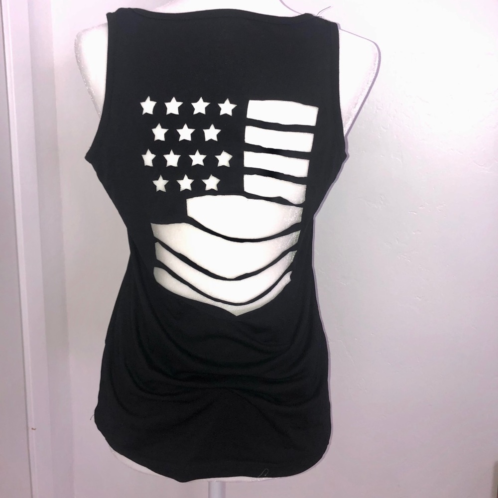 NWOT Sz M Black Backless American Flag T-Shirt